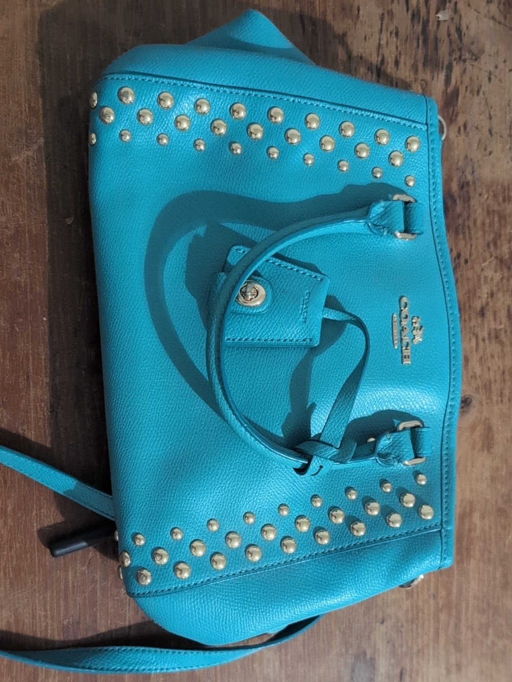 Coach Turquoise Studded Leather Shoulder Bag